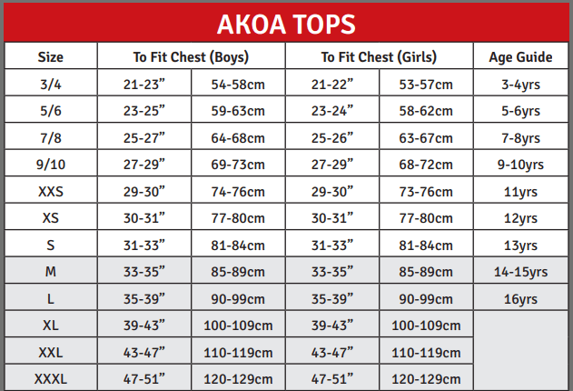 AKOA Sports Tops fitting guide
