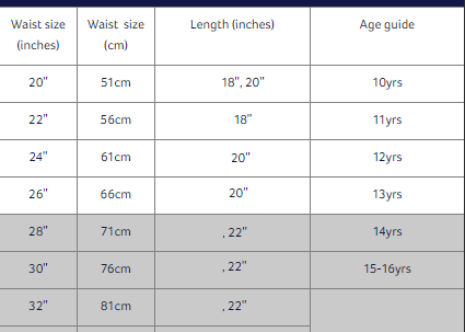 Skirt - Size Guide